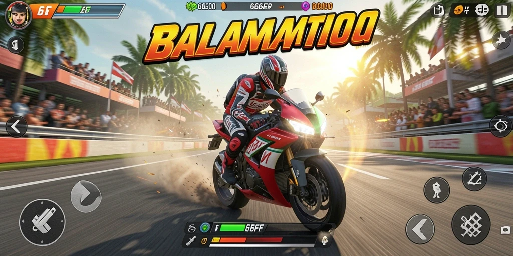 Tampilan gameplay seru dalam balapan motor di 666FF.