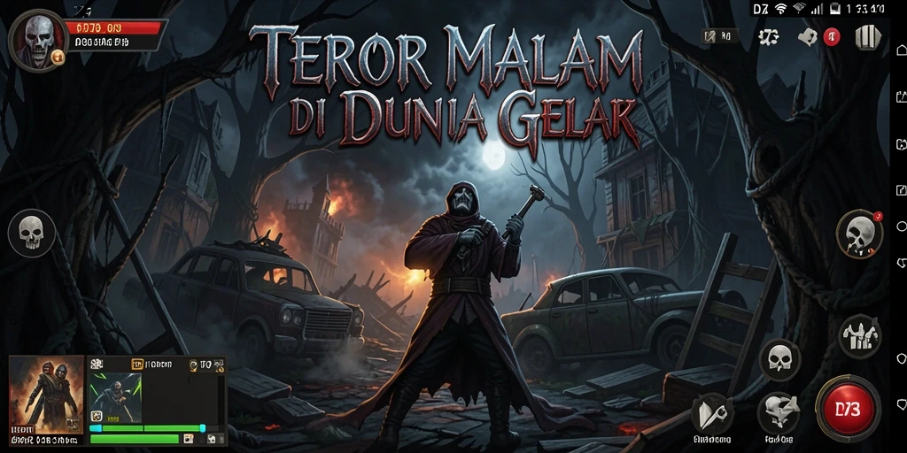 Screenshot gameplay menakutkan di D73 saat karakter menghadapi kegelapan.