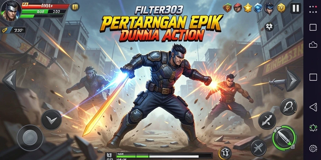Screenshot dari FILTER303 menampilkan aksi bertarung yang intens.