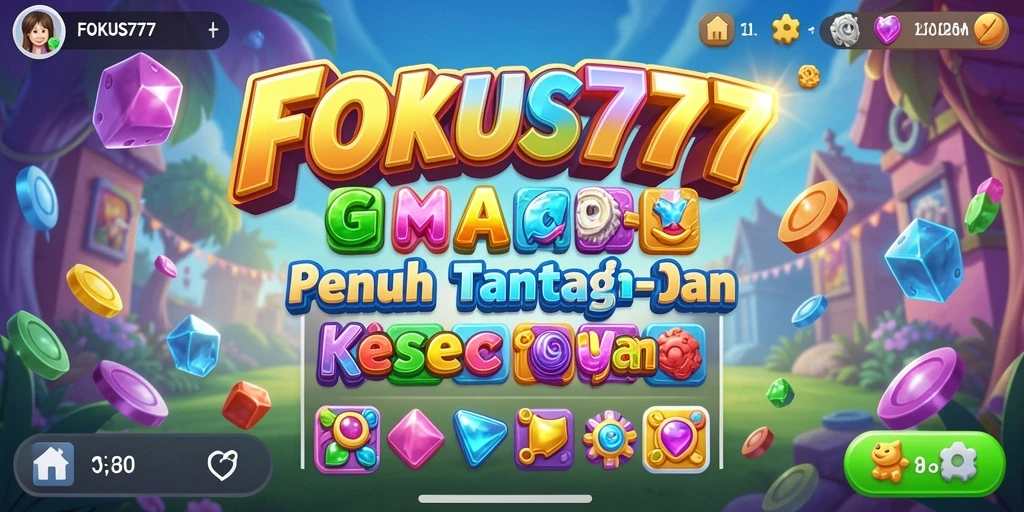 Tangkapan layar FOKUS777 menampilkan gameplay Match-3 yang seru dan penuh warna.