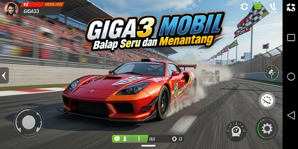 Gameplay GIGA33 yang seru dan mendebarkan di trek balap.