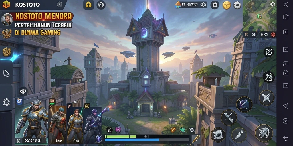 Tampilan gameplay menara pertahanan yang seru di KOSTOTO.