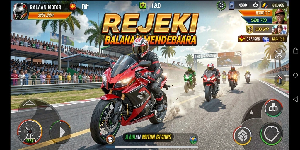 Gameplay seru balapan motor di lintasan yang menantang.