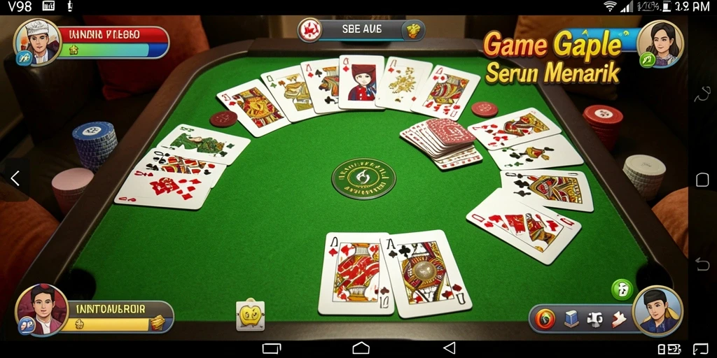 Screenshot V98 menampilkan gameplay seru Gaple dengan pemain aktif.
