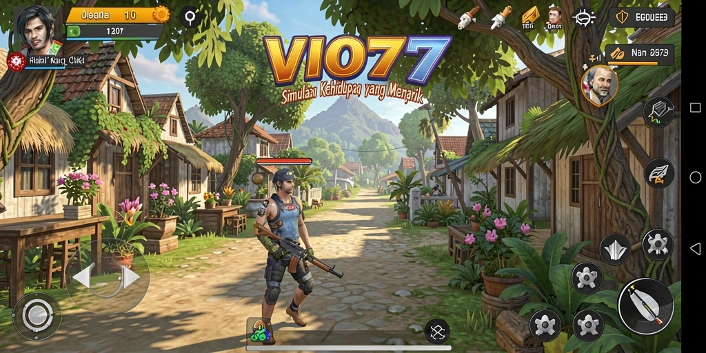 Tampilan gameplay mendalam dari VIO77 dengan berbagai aktivitas simulasi.